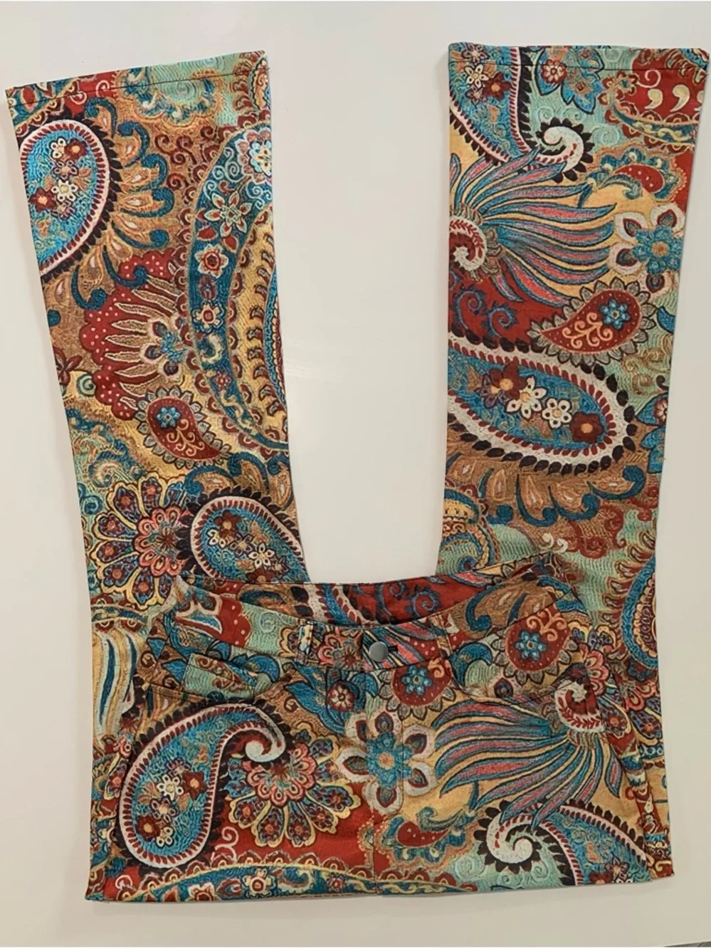 High-waisted Paisley Flare Retro Boho Festival Pants, Vintage inspired Coachella - Picture 3 of 10